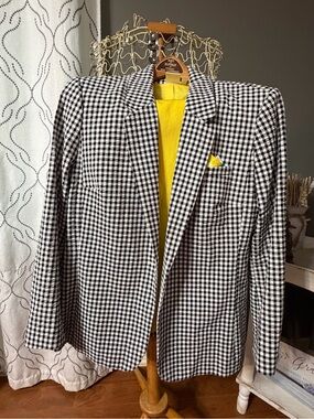 Rafaella Weekend 2 Piece Pant Suit XL Blazer + Pants Gingham Seersucker Yellow P